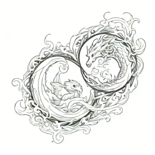 The Tattoo With Ying Yang With Fire And Water Dragon