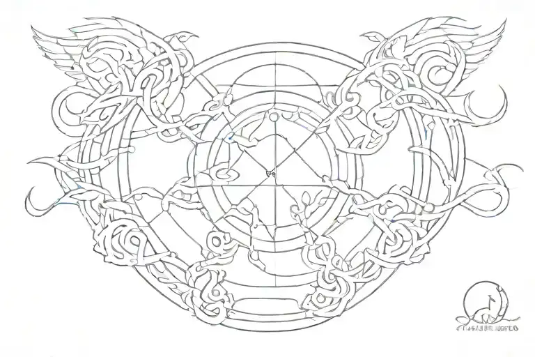 Line And Curves Incorporating Zodiac Symbols