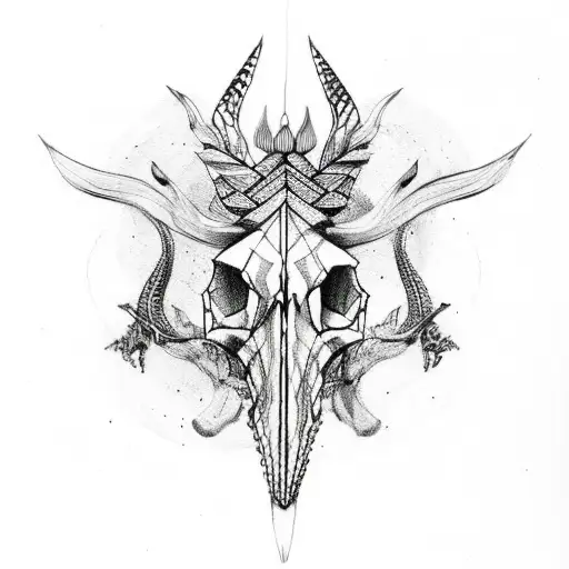 Nordic Animal Skull Tribal Sketch