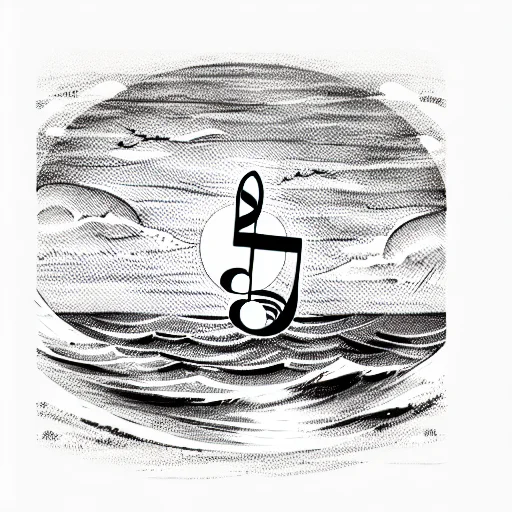 Sunset Over The Ocean With Musical Notes
