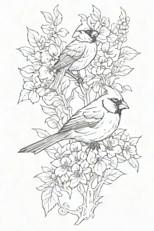 A Mix Of Flowers With A Perched Cardinal