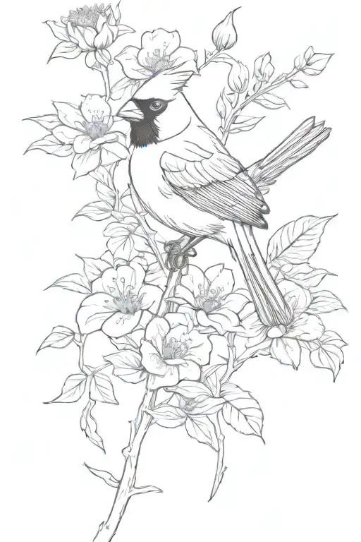 Flowers And A Cardinal Bird