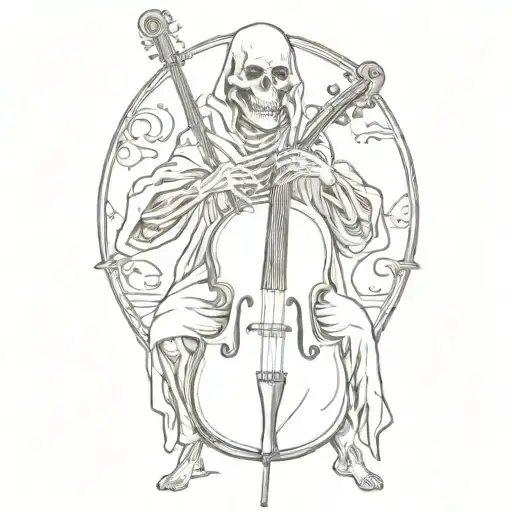 Skeleton In A Cloak Playing An Upright Bass
