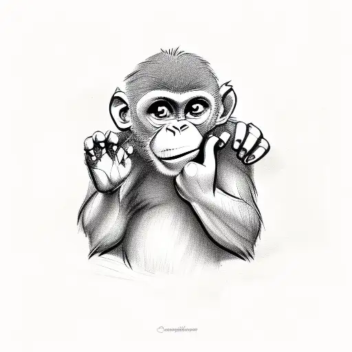 Cute Little Monkey Hand Sketch Silhouette No Realistic