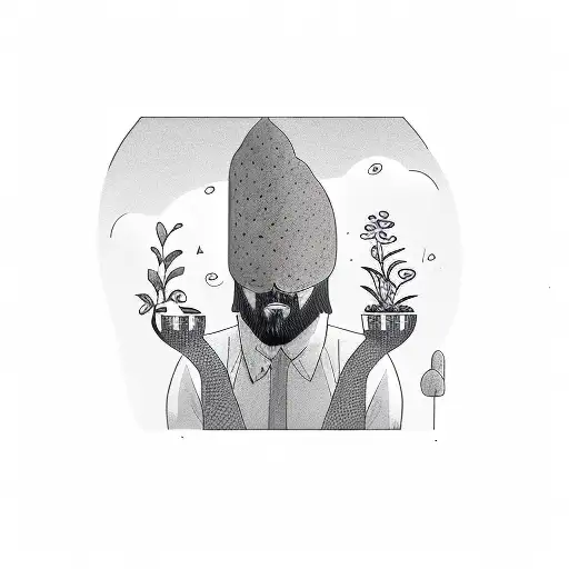 Man With A Plant As Head Watering Himself