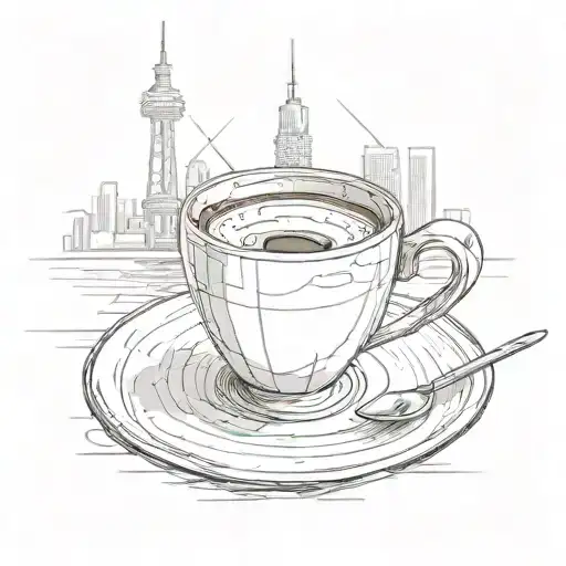 A Sketch Of A Coffee Cup With The Bitexco Tower Reflected In The Coffee Surface
