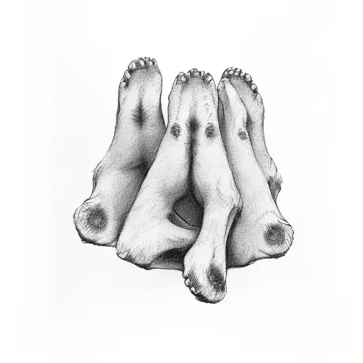 Three Dog Paws And One Human Hand