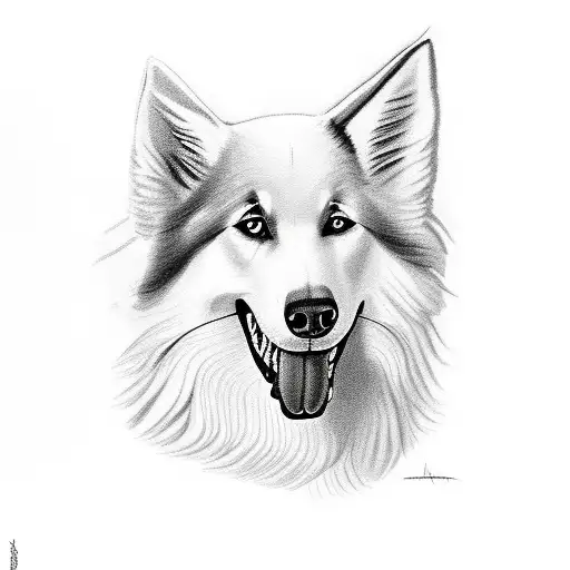 White Swiss Shepherd Profile Look Forward Hold Ball In Teeth Cartoon