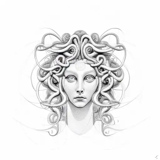 An Abstract Representation Of Medusa's Face With Her Hair Composed Of Geometric Shapes