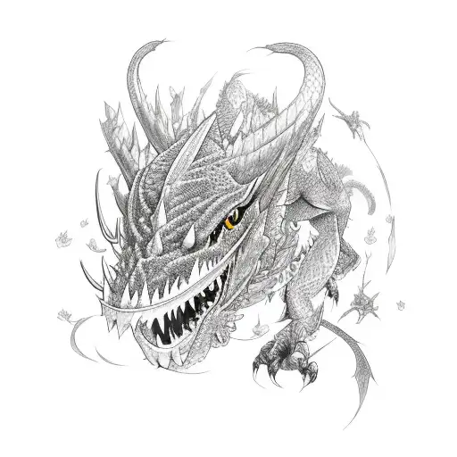 Black Wyvern Surrounded By Vivid Flowers