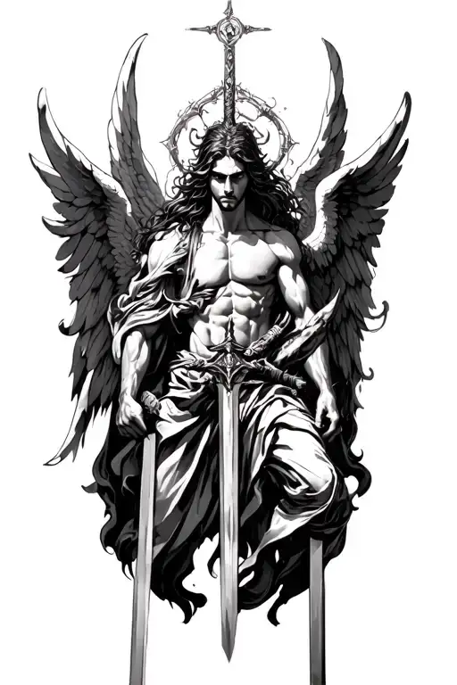 Angel With Wings Killing Demons With His Sword