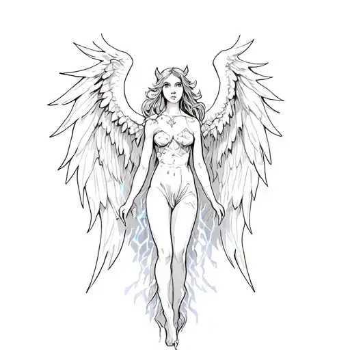 Angel With Demon Wings And Lightning Lights