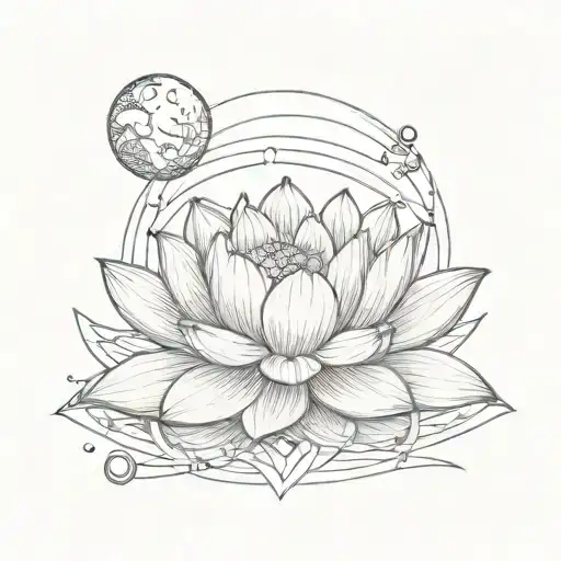 Lotus Flower And The Moon And Lines Connecting Various