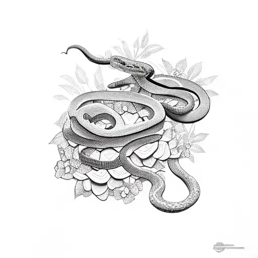 Snake Laying On Top Bed Of Flowers