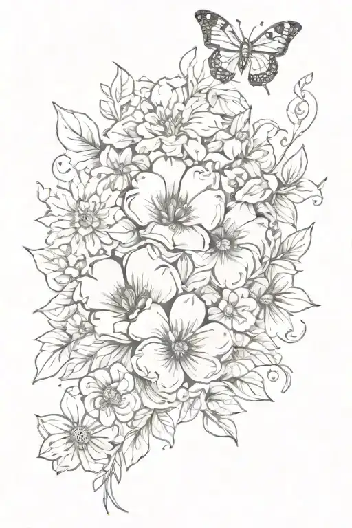 Flowers Butterflies And Dog Paw Print