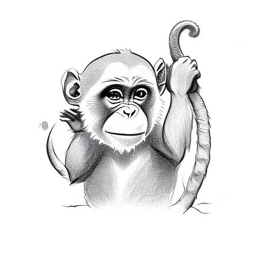 Cute Little Monkey Sketch Silhouette
