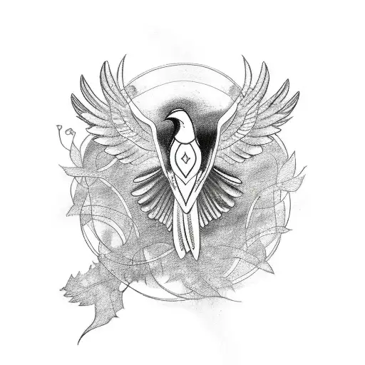 Tattoo Of A Raven Clad In Golden Wings Bound To The Ethereal World By Vines