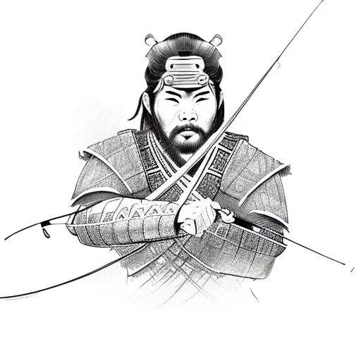 Samurai Warrior With Fly Fishing Rod