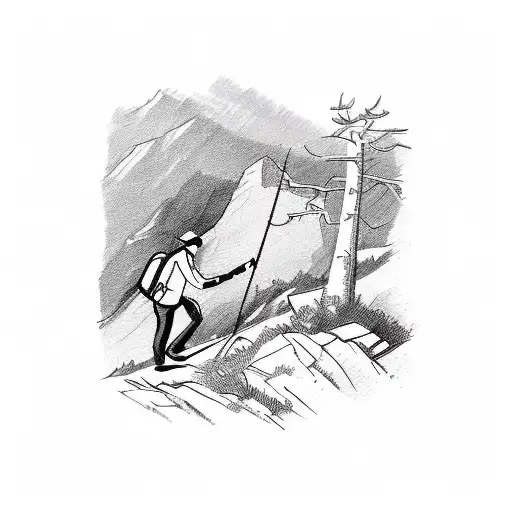 A Sketch Of A Doctor Hiking Up A Steep Mountain With A Medical Bag On Their Back