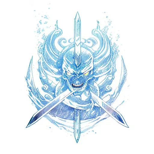 Demon Slayer Water Breathing Sword With Blue Colors And Waves Around The Sword