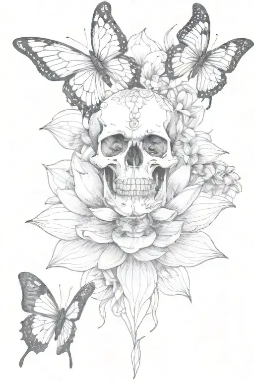 Skull Lotus Flower Butterfly