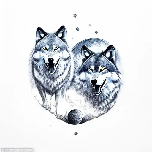 2 Wolves Howling At Moon