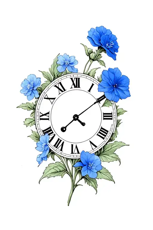 Blue Geraniums With Roman Numerals In Middle