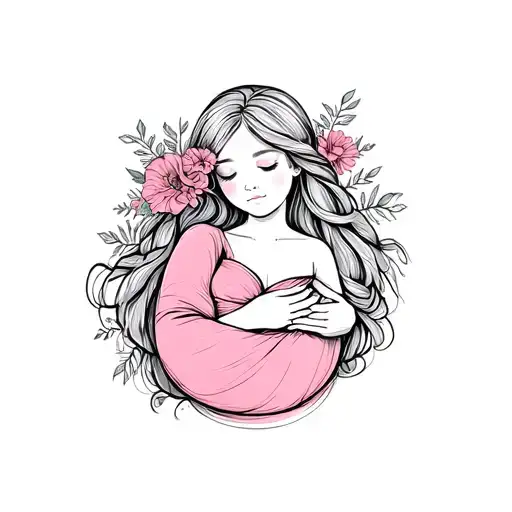 Baby Girl Woven Wrap Held By Mum Long Hair Floral Design