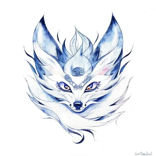 Okami Ninetails Fox Aquarelle
