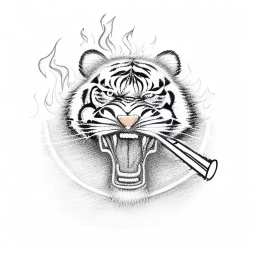 Fireman Holding A Flaming Basketball With A Tiger Mascot