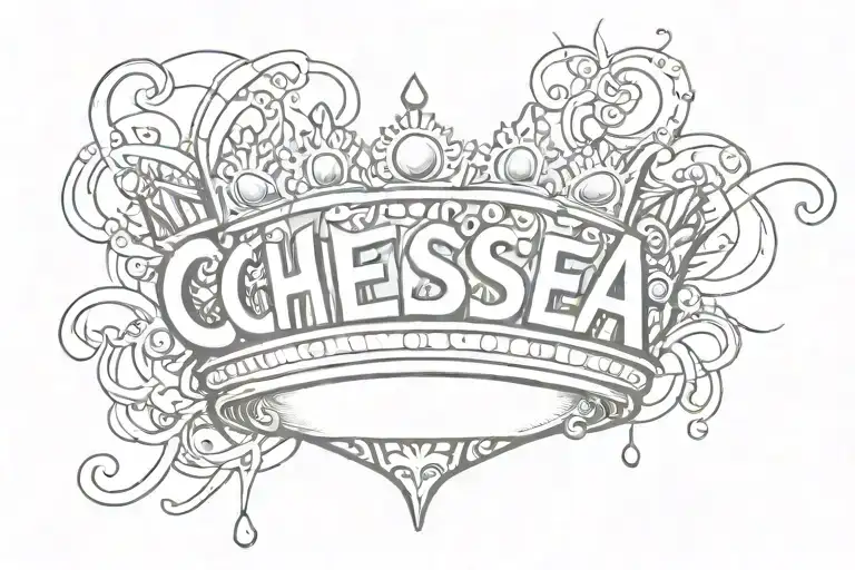A Crown In The Background Of The Word Chelsea In Graffiti Font Style