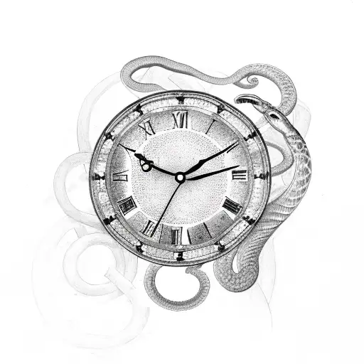 Clock With Roman Numbers And A Snake