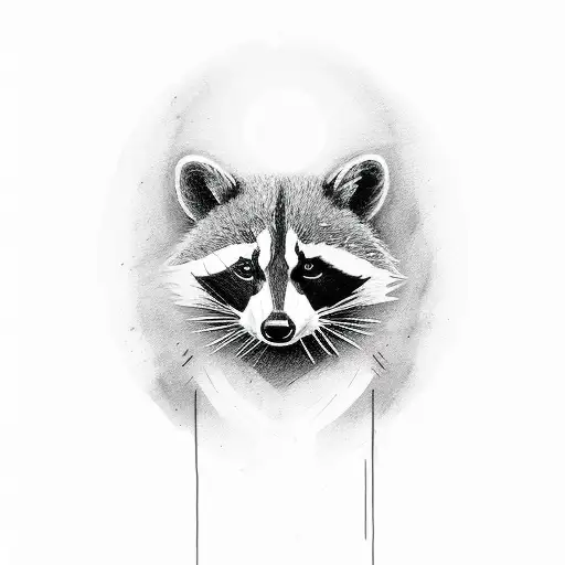 Make A Black Tattoo Design Of A Simple Raccoon Holding His Hands Up
