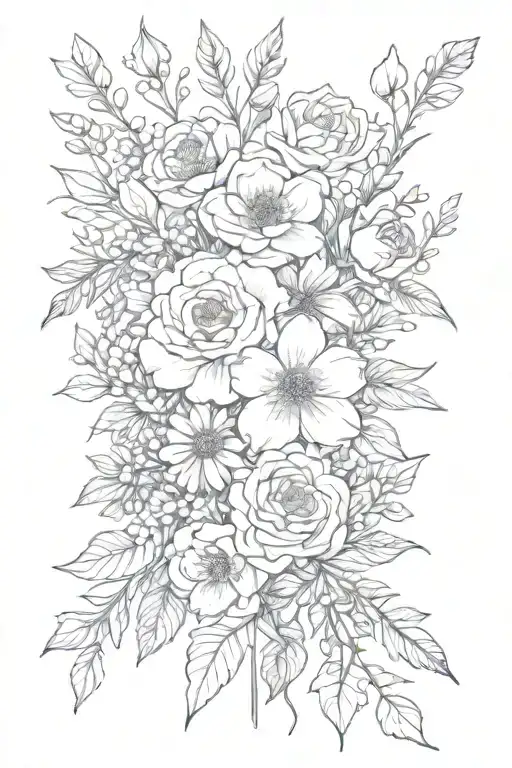 Birth Flower Tattoo Of February March April December Flower Bouquet With Sticks