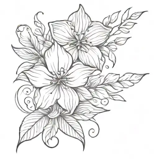 A Sketch Style Tattoo Of A Beautiful Flower With The Name 'Laurencia' Incorporated Into The Design