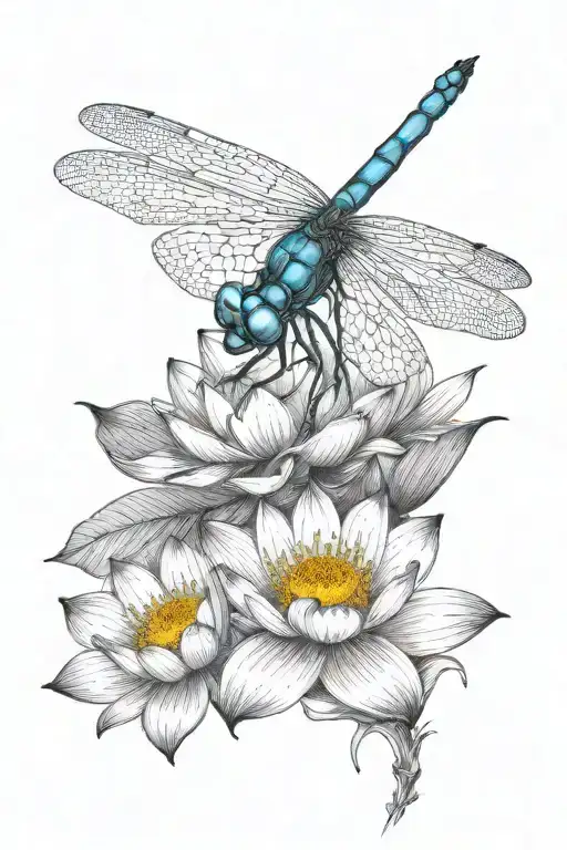 Dragonfly Resting On Lotus Flower