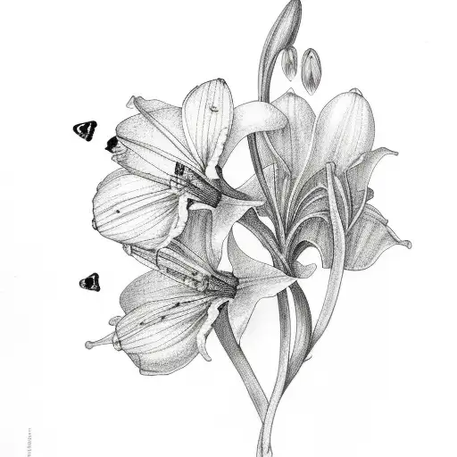 Papilio Palinurus With Lily Of The Valley Flower And Daffodils