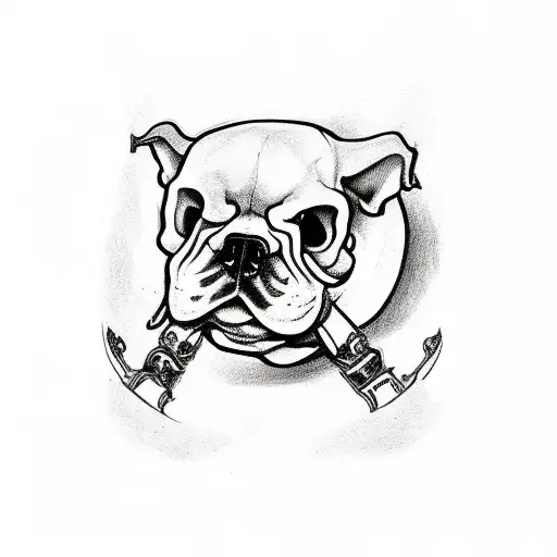 A Skull Of Bulldog With Money In Mounth And Crossbones