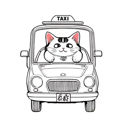 Traditional Hong Kong Taxi With A Lucky Cat Driving It
