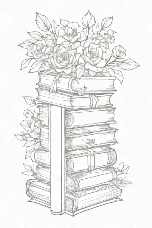 Stack Of Books Surrounded By Florals