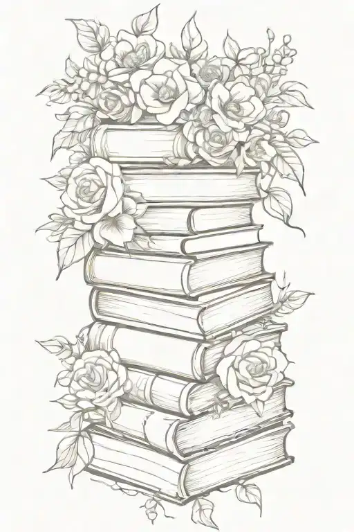 Stack Of Books Surrounded By Florals