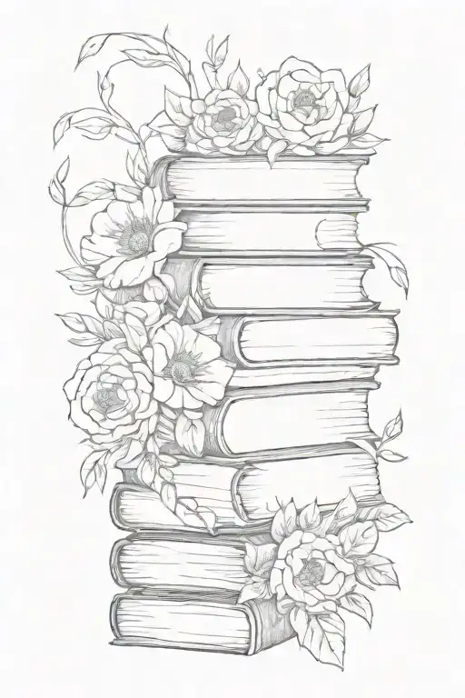 Stack Of Books Surrounded By Florals