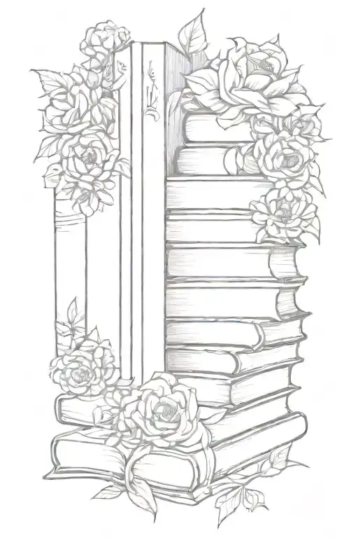 Stack Of Books Surrounded By Florals