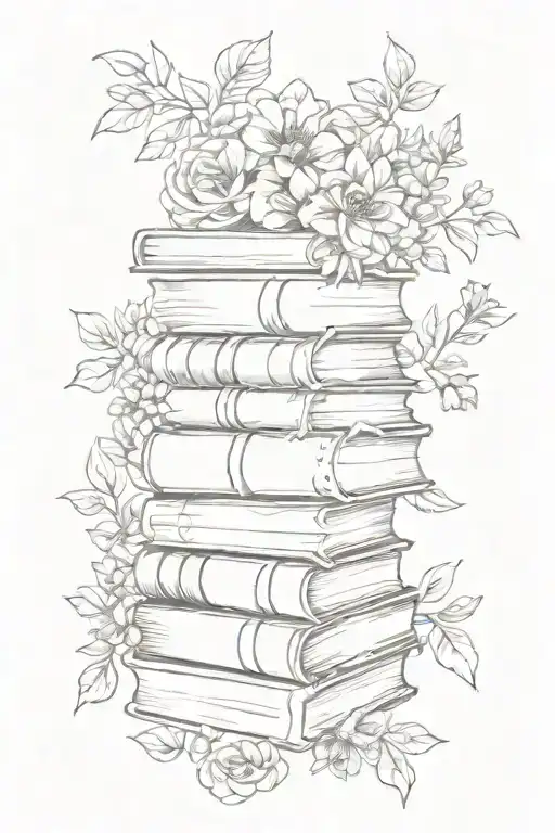Stack Of Books Surrounded By Florals