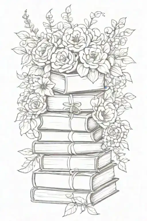 Stack Of Books Surrounded By Florals