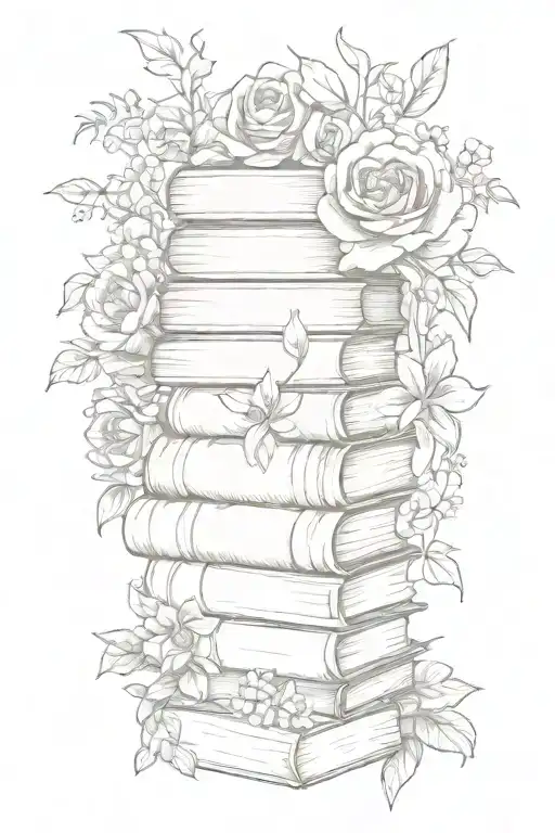 Stack Of Books Surrounded By Florals