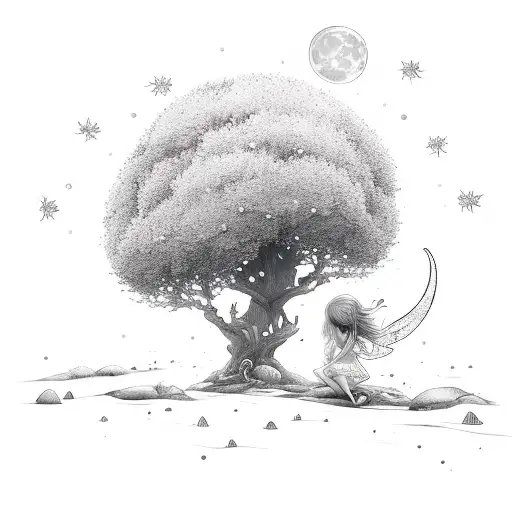 Moon Sky Fairy Nature Tree Leaves Starts