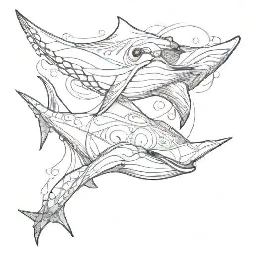 Manta Ray Fish Combined With Mother And Son Symbol