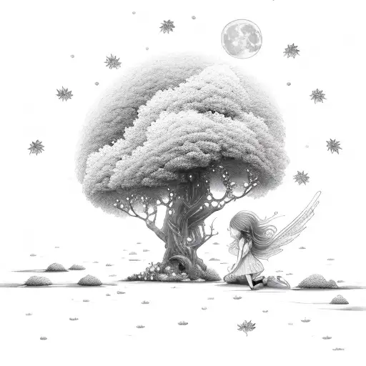 Moon Sky Fairy Nature Tree Leaves Starts