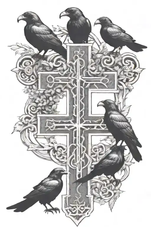 Rooker Family Crest With Castle Rookery 6 Crows On A Celtic Cross